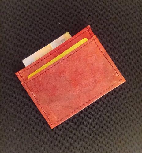 VINTAGE RED SMART SLIM WALLET VEGAN REAL LEAF LEATHER BUSINESS CARD WALLET HOLDER
