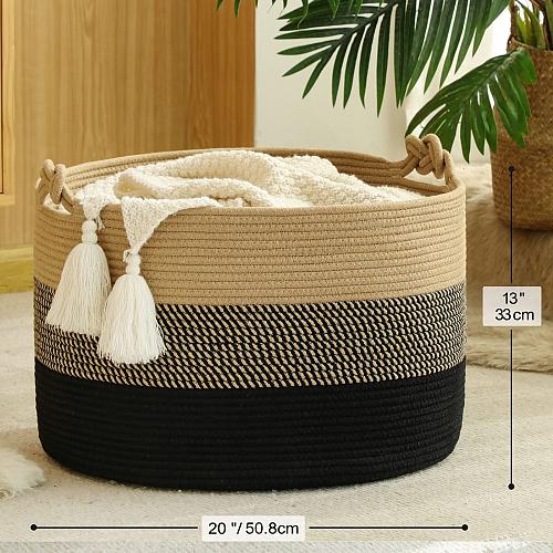KAKAMAY Large Blanket Basket 20"x13"Woven Rope Baskets for storage Baby Laund...