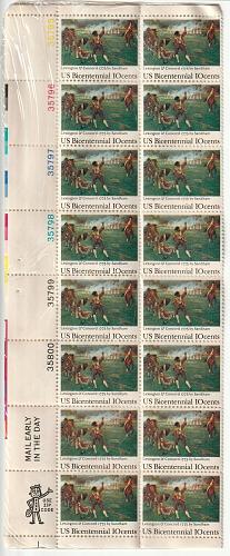 1975 U.S. Bicentennial Lexington & Concord 10 cent stamps