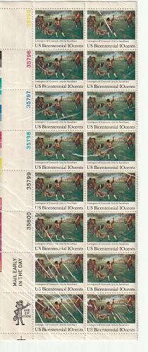 1975 U.S. Bicentennial Lexington & Concord 10 cent stamps