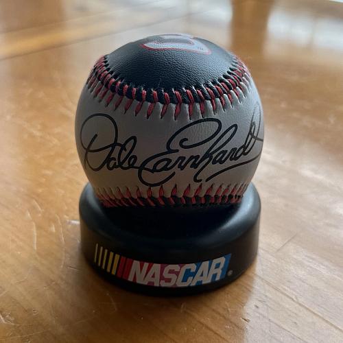 used-dale earnhardt sr.-#3-the intimidator-baseball-with cover& stand-nascar-ex