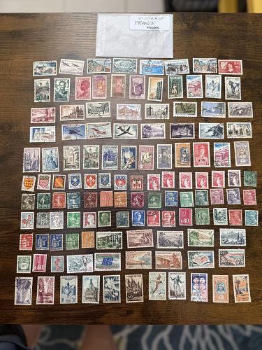 100 different used French stamps