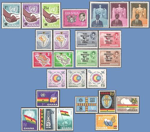 Ghana: 7 complete sets & 1 single - MNH (1958-1959, 1964)