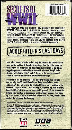 SECRETS OF WWII - ADOLF HITLER'S LAST DAYS Documentary USED VHS Video