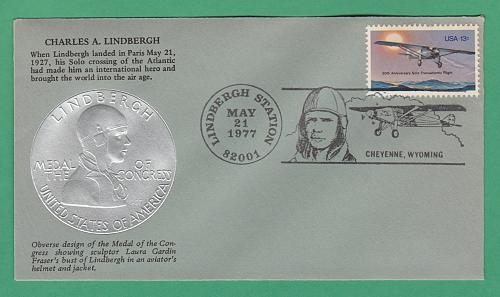 USA: Cachet cover bearing Sc #1710 honoring Chas. Lindbergh - 2 scans