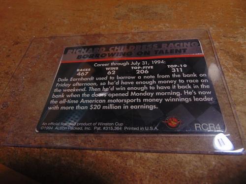 nrmt 1994 action packed racing #rcr4 dale earnhardt sr. nascar hof