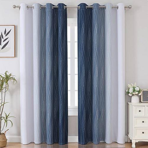 Estelar Textiler Navy Blue and Greyish White Blackout Curtains for Bedroom 84...