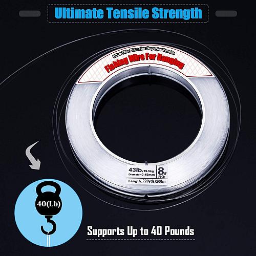 Clear Fishing Wire Acejoz 656FT Fishing Line Clear Invisible Hanging Wire Str...
