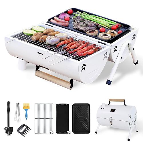 Elletwinkle Portable Charcoal Grill Barbecue Grill Folding Set Double Sided +...