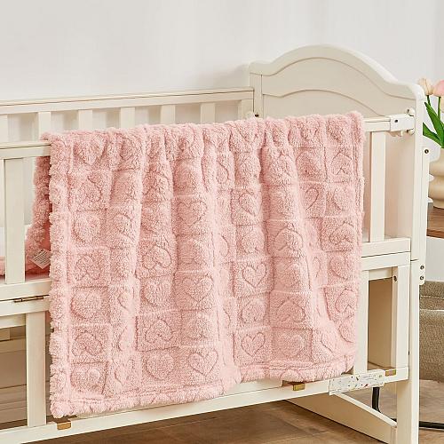 Yurhap Fleece Baby Blanket Heart Checkered Blanket Ultra Soft Cozy Baby Blank...
