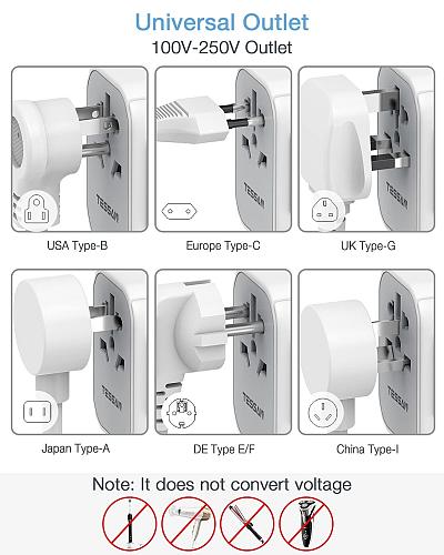 TESSAN Universal Travel Adapter International Power Adapter 5.6A 3 USB C 2 US...