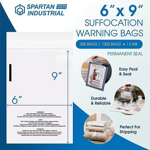Spartan Industrial - 6" X 9" 1000 Count Self Seal Clear Poly Bags with Suffoc...