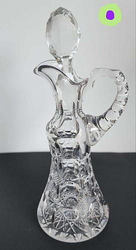 Signed Bergen cut glass abp Antique handled cruid