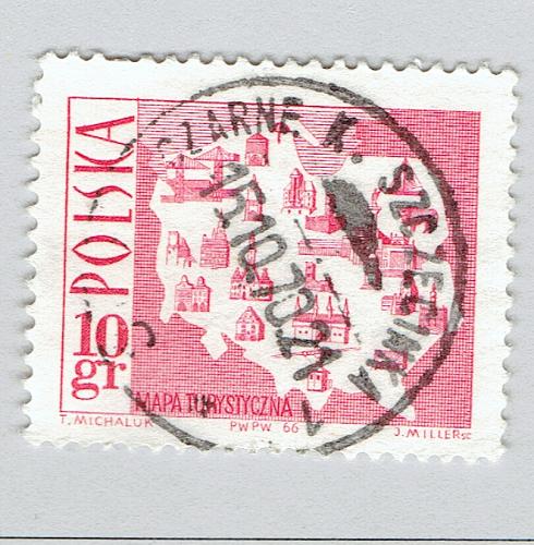 Poland Map red 10 Used (BP92604)