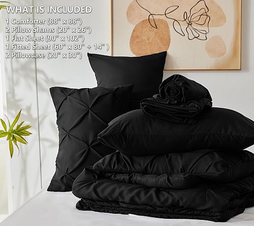 CozyLux Queen Comforter Set 7 Pieces Bed in A Bag Black Comforters Queen Size...