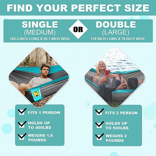 SZHLUX Camping Hammock Double & Single Portable Hammocks with 2 Tree Straps a...