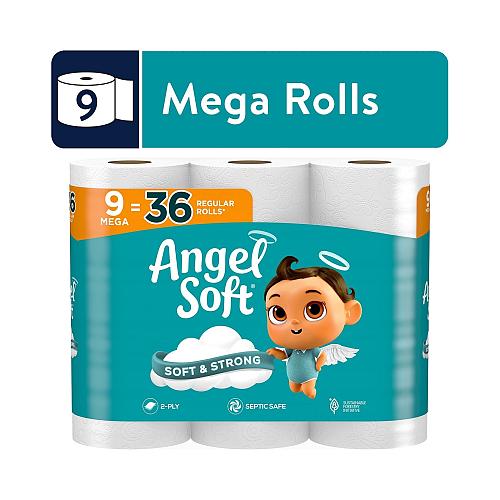 Angel Soft 2-Ply Toilet Paper, 9 Mega Rolls