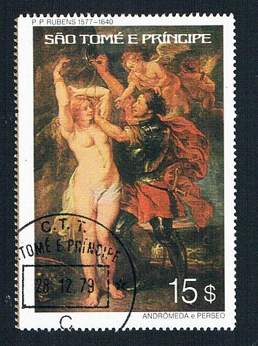 St Thomas & Prince 444 Used Painting Ruben Nude 1977 CV 1.60 (BP81804)