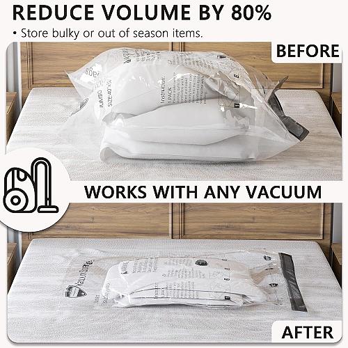 Vacuum Storage Bags 8 Jumbo Space Saver Bags with Travel Hand Pump Compressio...