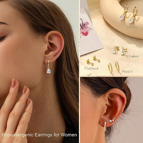 Gold Earrings for Women Surgical Steel - Hypoallergenic 14K Gold Plated Huggi...