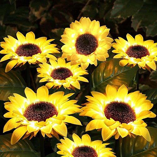 2 Pack Solar Powered Sunflower Light OutdoorSolar Garden LightsArtificial Sun...