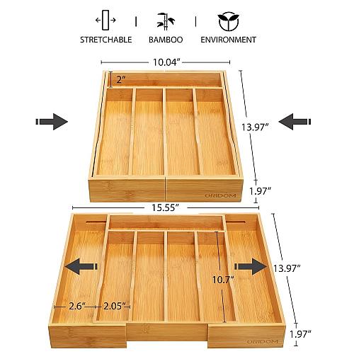 oridom Expandable Bamboo Kitchen Drawer Organizer for Cutlery and Utensils Ad...