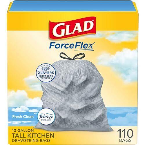 Glad Tall Kitchen Drawstring Trash Bags - Odorshield 13 Gallon White Trash Ba...