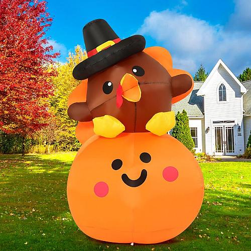 COMIN 5FT Tall Thanksgiving Inflatables Turkey Baby on Pumpkin with Built-in ...
