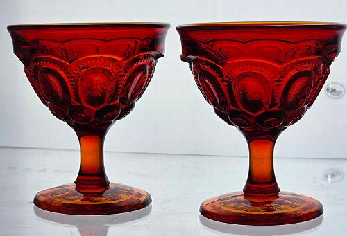 L E Smith Glass Moon and stars red sherberts pair