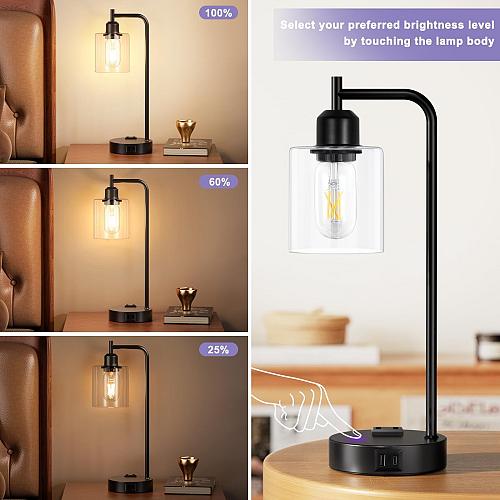 Industrial Touch Table Lamps for Bedrooms Set of 2 - 3-Way Dimmable Nightstan...