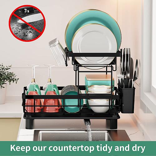 MOUKABAL Dish Drying Rack 2-Tier Stainless Steel Dish Racks for Kitchen Count...