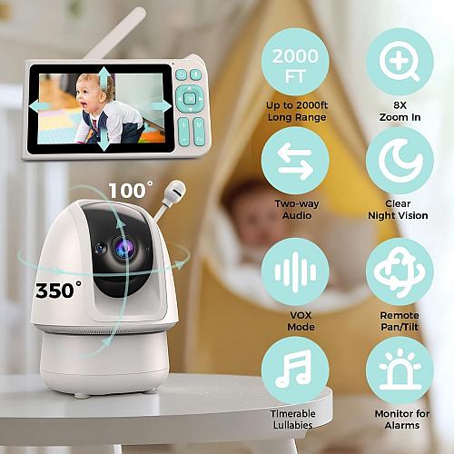 Video Baby Monitor 2000ft Long Range Enhanced Signal Stability No WiFi 5" HD ...
