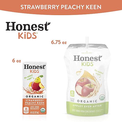 Honest Kids Strawberry Peachy Organic Juice Drink 6 Fl oz Juice Boxes Pack Of...