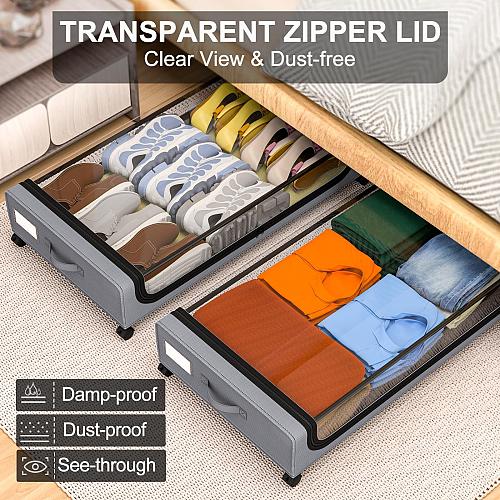 GoMaihe Under Bed Storage with Wheels XXL Underbed Storage Containers with Li...