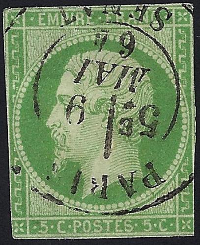 France Scott #13 Used VF Imperf 1854 Empower Napoleon III Stamp CV 62.50