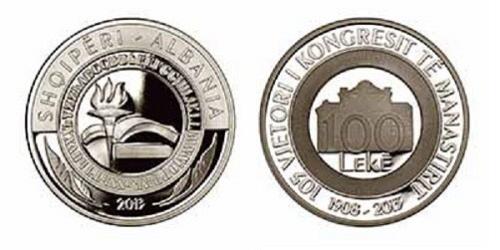 Albania Coin 100 Leke, 2013. 105th Ann. of the Congress of Manastir. UNC Silver