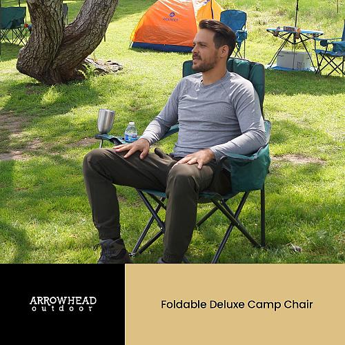 ARROWHEAD OUTDOOR Portable Folding Camping Quad Chair w/ 6-Can Cooler Cup & W...