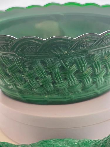 Jade Malachite Glass hen on nest with lid Bowl