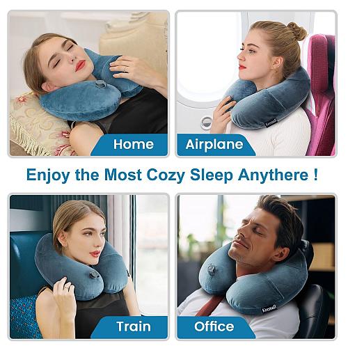 Keemall Inflatable Travel Neck Pillow for Airplane Sleeping Blow Up Neck Supp...