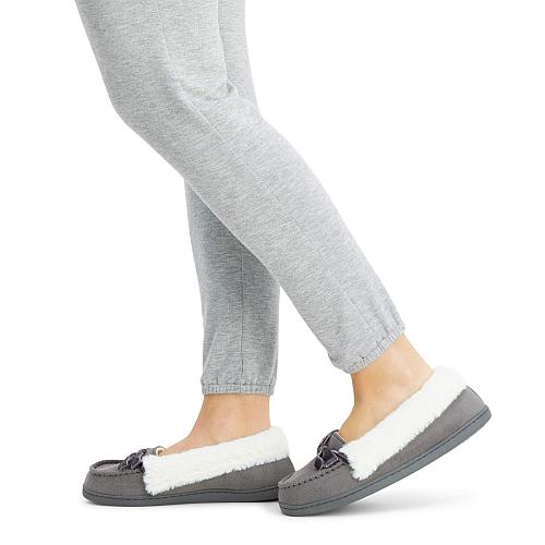 Jessica Simpson Womens Micro Suede Moccasin Indoor Outdoor Slipper ShoeGreyLarge