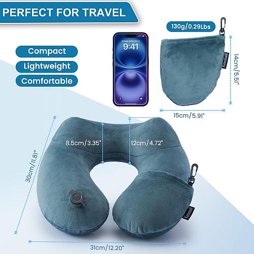 Keemall Inflatable Travel Neck Pillow for Airplane Sleeping Blow Up Neck Supp...