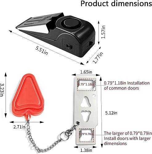 Portable Door Lock & Door Stop Alarm Set Dual Protection Home Security Door K...