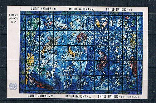 UN New York 179 MNH Memorial Window Sheet of 6 1967 (U0406)+