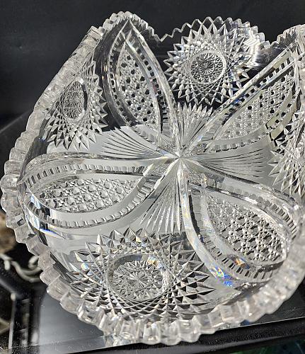 American Brilliant Period Cut Glass crimped bread tray Antique