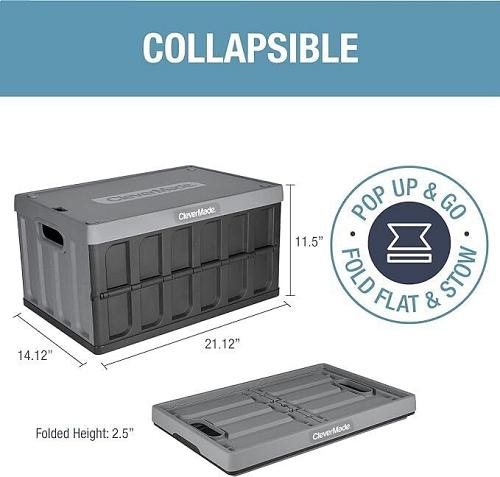 CleverMade Collapsible Storage Bin With Lid Stone 3PK - 46L 12 Gal Folding Pl...