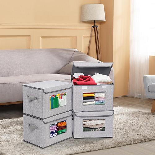 Univivi Fabric Foldable Storage Boxes 4-Pack Large Collapsible Stackable Stor...