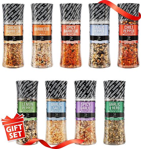 Soeos Spice Seasoning Set of 9 with Integrated Grinders Individual Spice Grin...