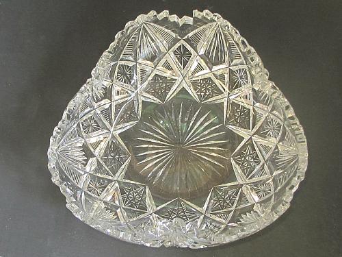 American Brilliant Period hand Cut Glass Three sided crimped dish abp