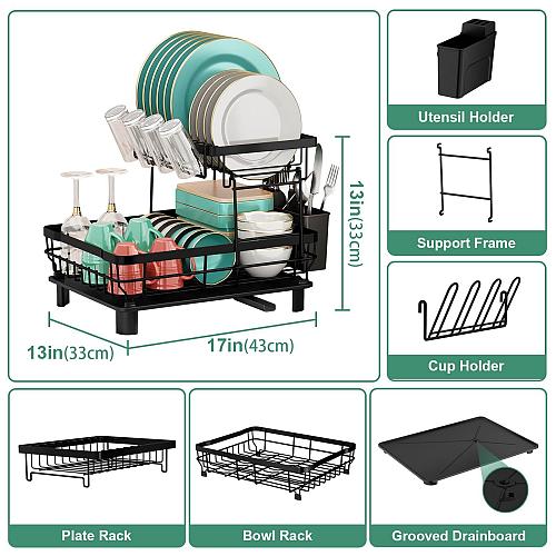 MOUKABAL Dish Drying Rack 2-Tier Stainless Steel Dish Racks for Kitchen Count...