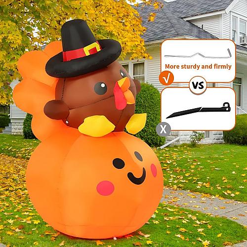 COMIN 5FT Tall Thanksgiving Inflatables Turkey Baby on Pumpkin with Built-in ...